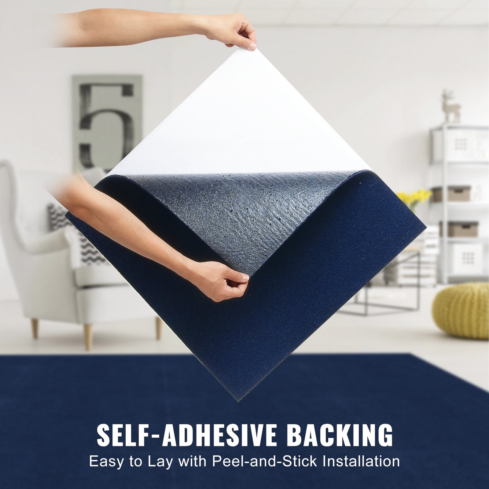 Carpet Tiles Peel and Stick, Squares Self Adhesive Carpet Floor Tile, Soft Padded Carpet Tiles, Easy Install DIY for Bedroom Living Room Indoor Outdoor (15Tiles, Dark Blue)