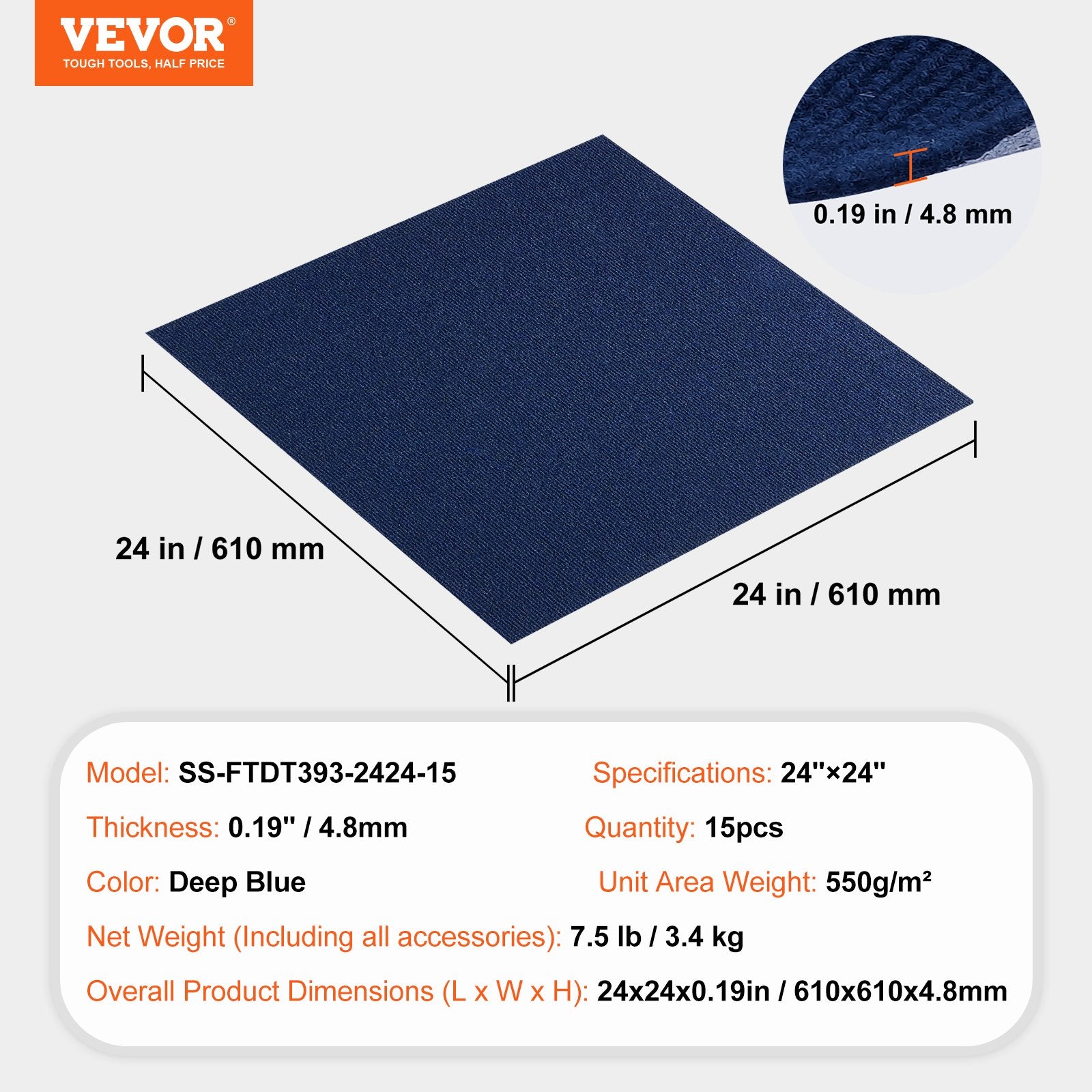 Carpet Tiles Peel and Stick, Squares Self Adhesive Carpet Floor Tile, Soft Padded Carpet Tiles, Easy Install DIY for Bedroom Living Room Indoor Outdoor (15Tiles, Dark Blue)