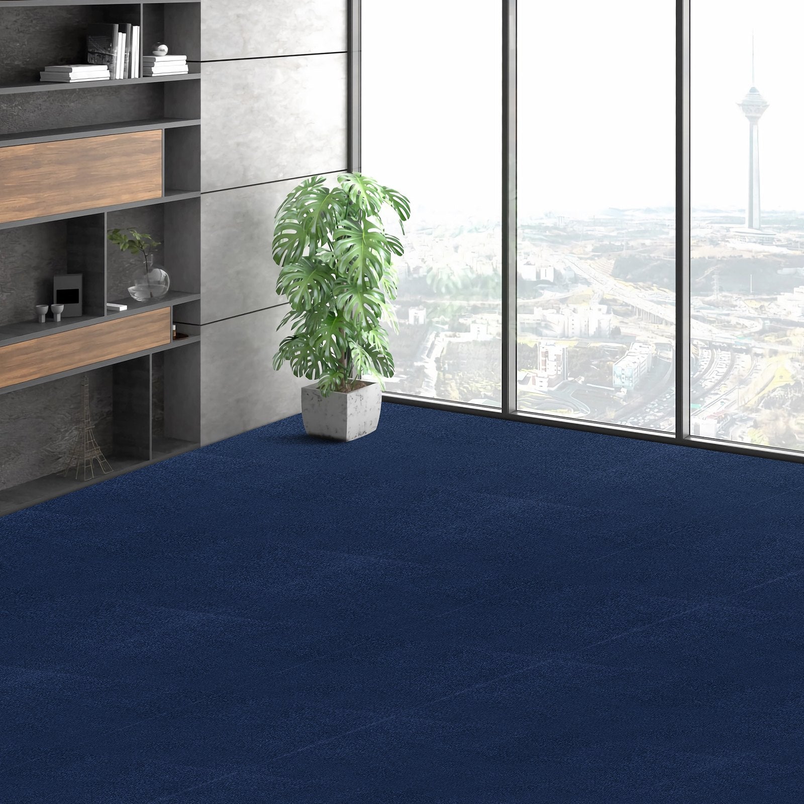 Carpet Tiles Peel and Stick, Squares Self Adhesive Carpet Floor Tile, Soft Padded Carpet Tiles, Easy Install DIY for Bedroom Living Room Indoor Outdoor (15Tiles, Dark Blue)