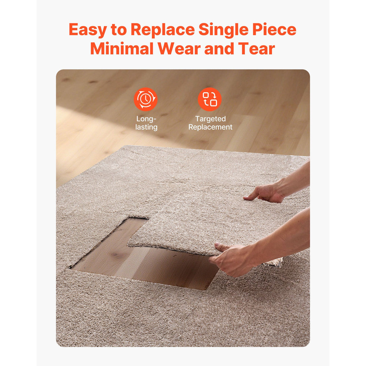 Carpet Tiles 457x457 mm, 10 Pack Carpet Square Rug Detachable & Damage-free, Self Adhesive Home Floor Soft Plush Padded for 2.1㎡ Coverage, Easy DIY for Living Room & Bedroom, Light Brown