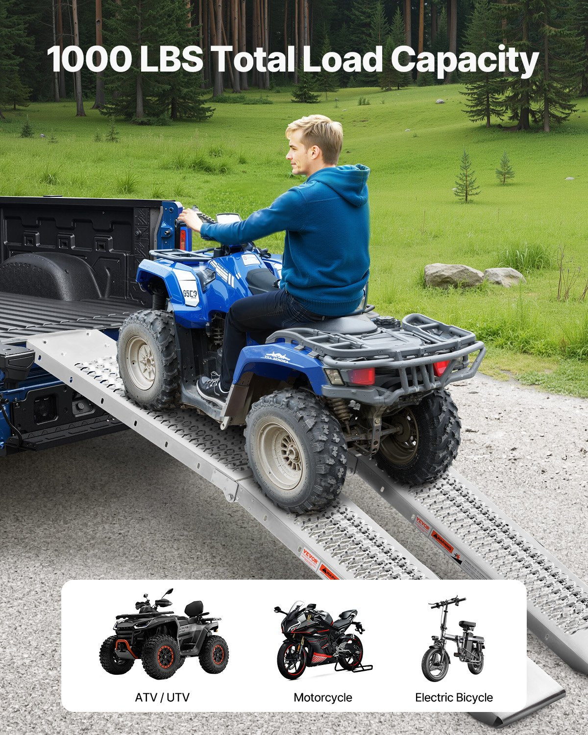 Automotive Loading Ramps: VEVOR Steel Ramps, 1000 lbs, 2Pcs Heavy-duty Ramps with Wider Ramp Surface, Universal Stable Loading Ramp with Handles, Fit for ATV, UTV, Motorcycle, Electric Bicycle, etc.