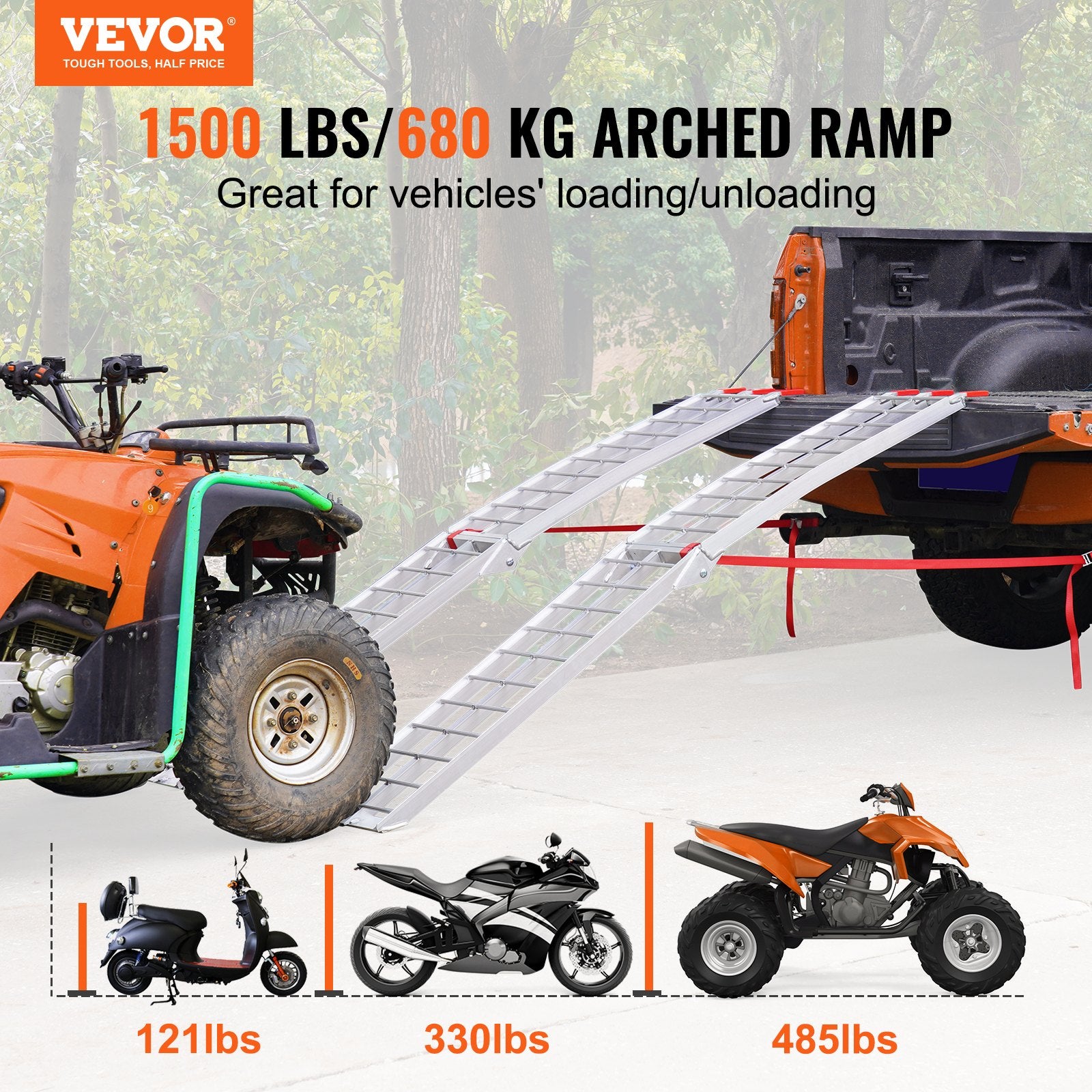 Automotive Loading Ramps: VEVOR Aluminum Ramp 1500 LBS Foldable Loading Ramps for Pickup Trucks Bed 2 PCS