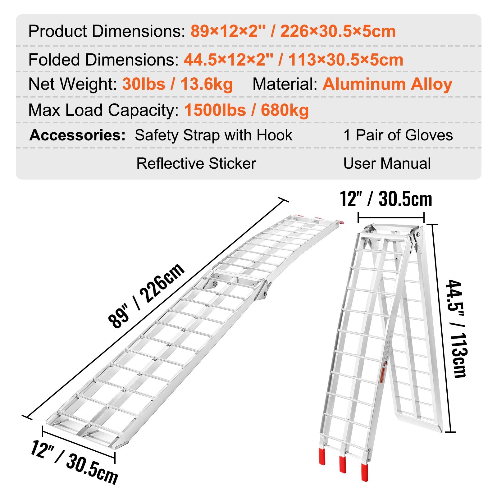 Automotive Loading Ramps: VEVOR Aluminum Ramp 1500 LBS Foldable Loading Ramps for Pickup Trucks Bed 2 PCS
