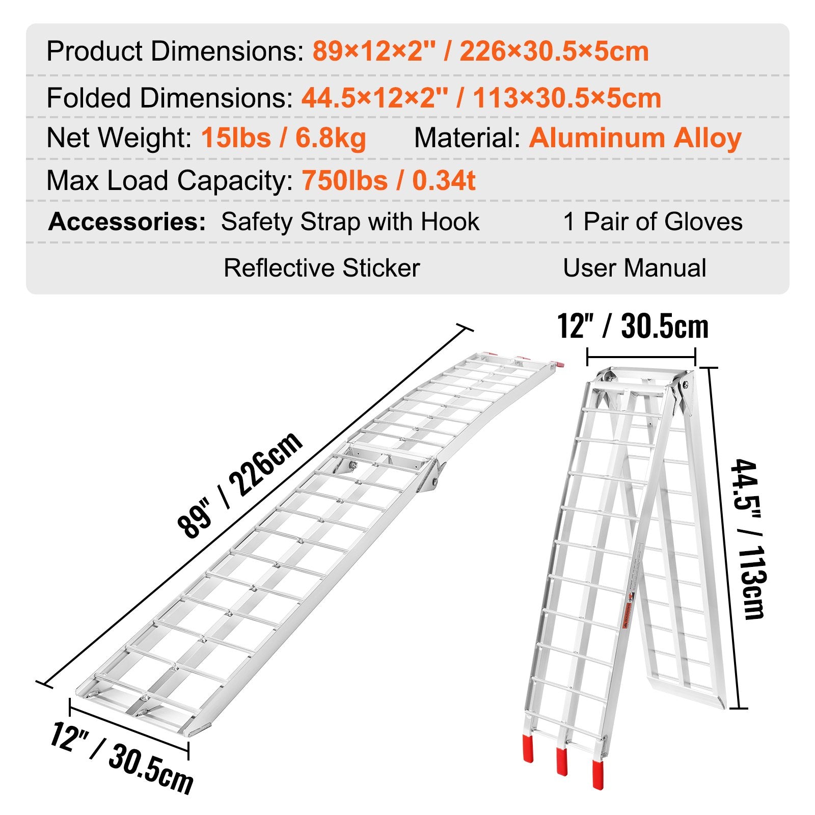 Automotive Loading Ramps: VEVOR Aluminum Ramp 750 LBS Foldable Loading Ramps for Pickup Trucks Bed 1 Piece