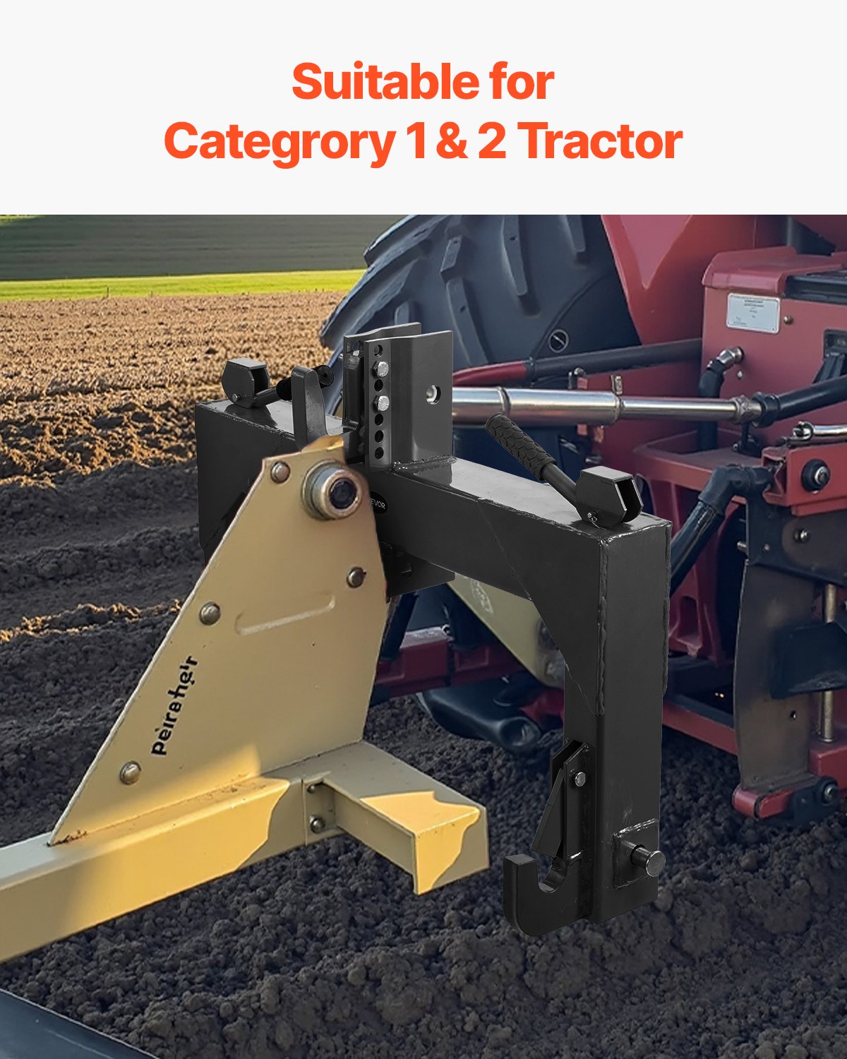 3-Point Quick Hitch with 2 in Receiver, 3000 Lbs Lift Capacity, 3-Pt Hitch with 5 Level Adjustable Bolt, Adaptation to Category 1 & 2 Tractor, Heavy Duty 3 Point Attachments, Black
