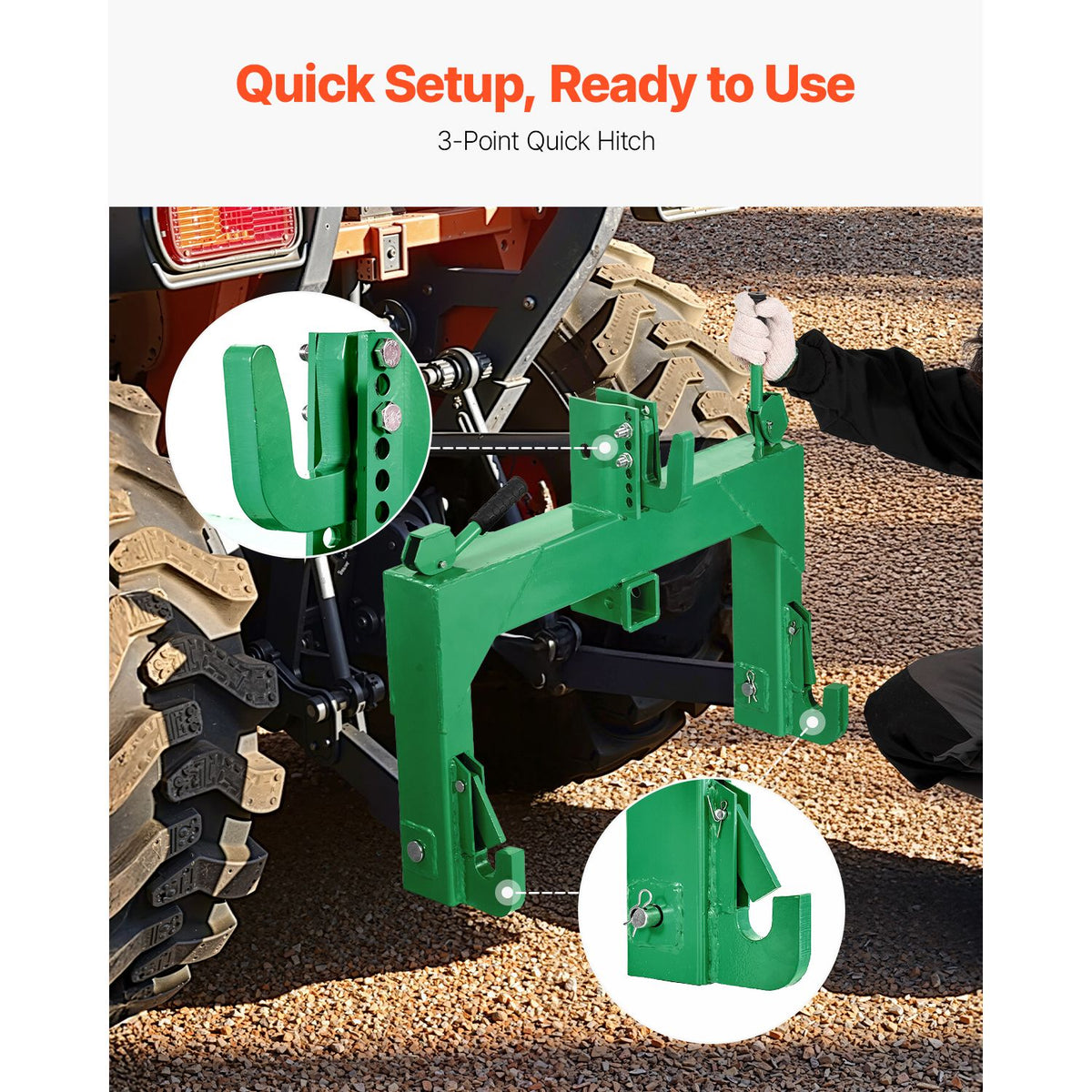 3-Point Quick Hitch with 2 in Receiver, 3000 Lbs Lift Capacity, 3-Pt Hitch with 5 Level Adjustable Bolt, Adaptation to Category 1 & 2 Tractor, Heavy Duty 3 Point Attachments, Green