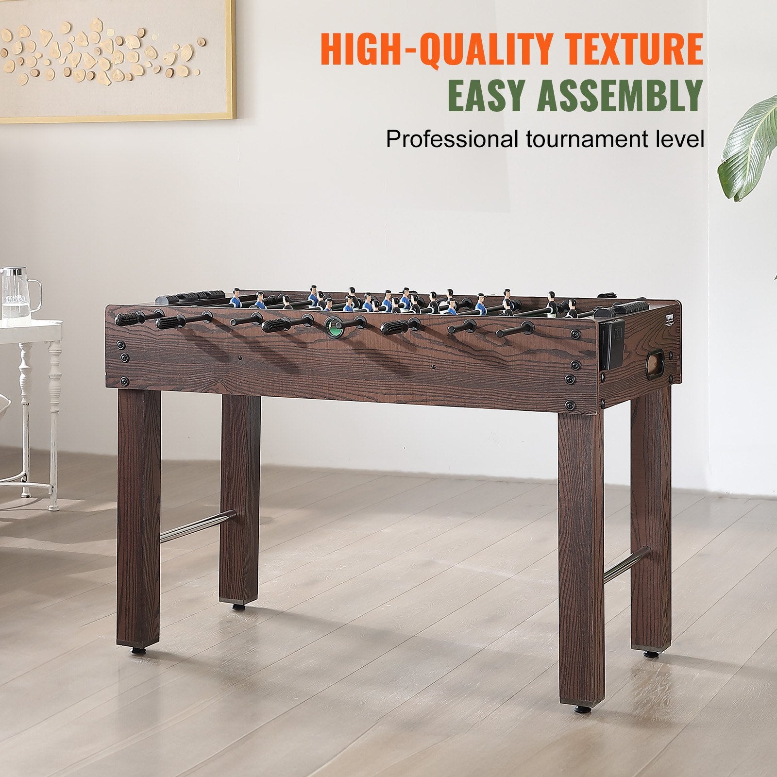 Foosball Table, 48 inch Standard Size Foosball Table, Indoor Full Size Foosball Table for Home, Family, and Game Room, Soccer with Foosball Table Set, Includes 2 Balls and 2 Cup Holders