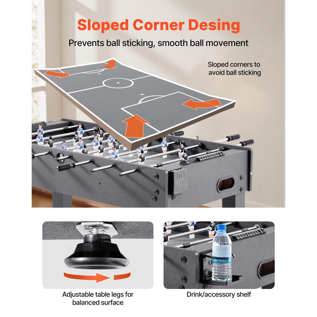 Foosball Table, 121 cm Standard Size Table, Indoor Full Size Foosball Tables for Home, Family, and Game Room, Durable Soccer Set, Includes 2 Balls, Score Keeper, and 2 Cup Holders