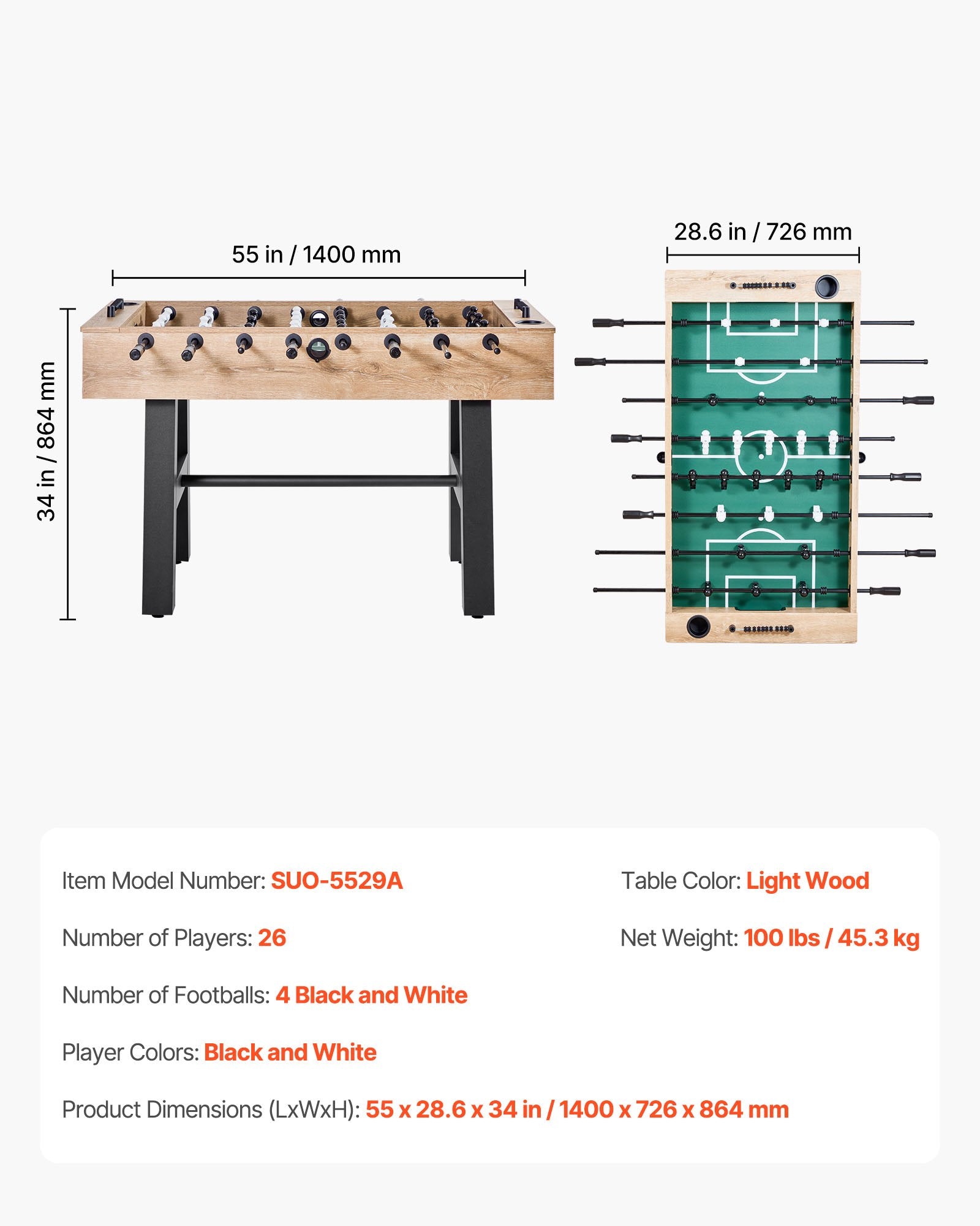 Table Tennis: VEVOR 140 cm Foosball Soccer Game Table Standard Size Foosball Table for Home