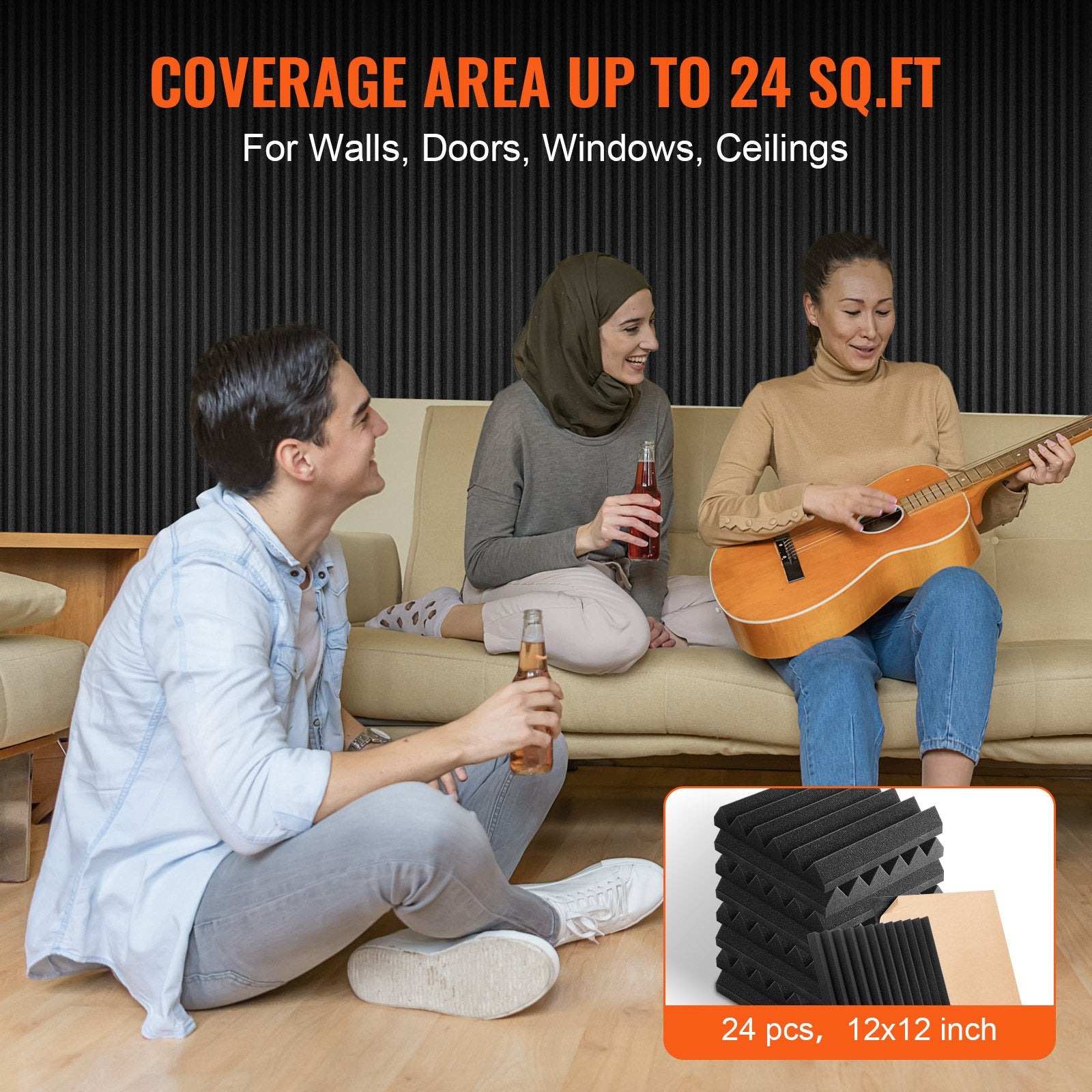 Audio Accessories: VEVOR Acoustic Foam Panels 24 Pack 12 x 12 x 2 in Adhesive for Wall Ceiling