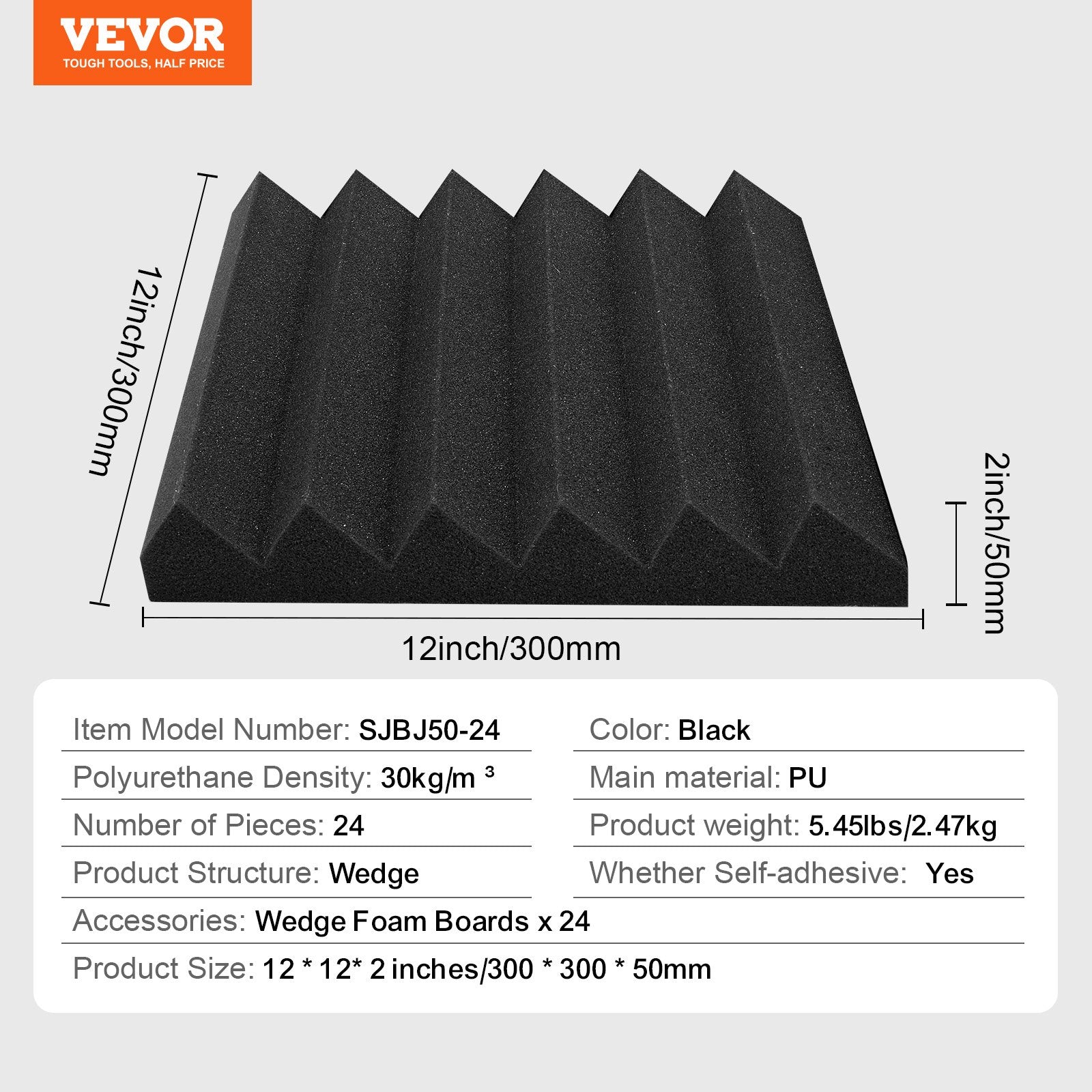 Audio Accessories: VEVOR Acoustic Foam Panels 24 Pack 12 x 12 x 2 in Adhesive for Wall Ceiling