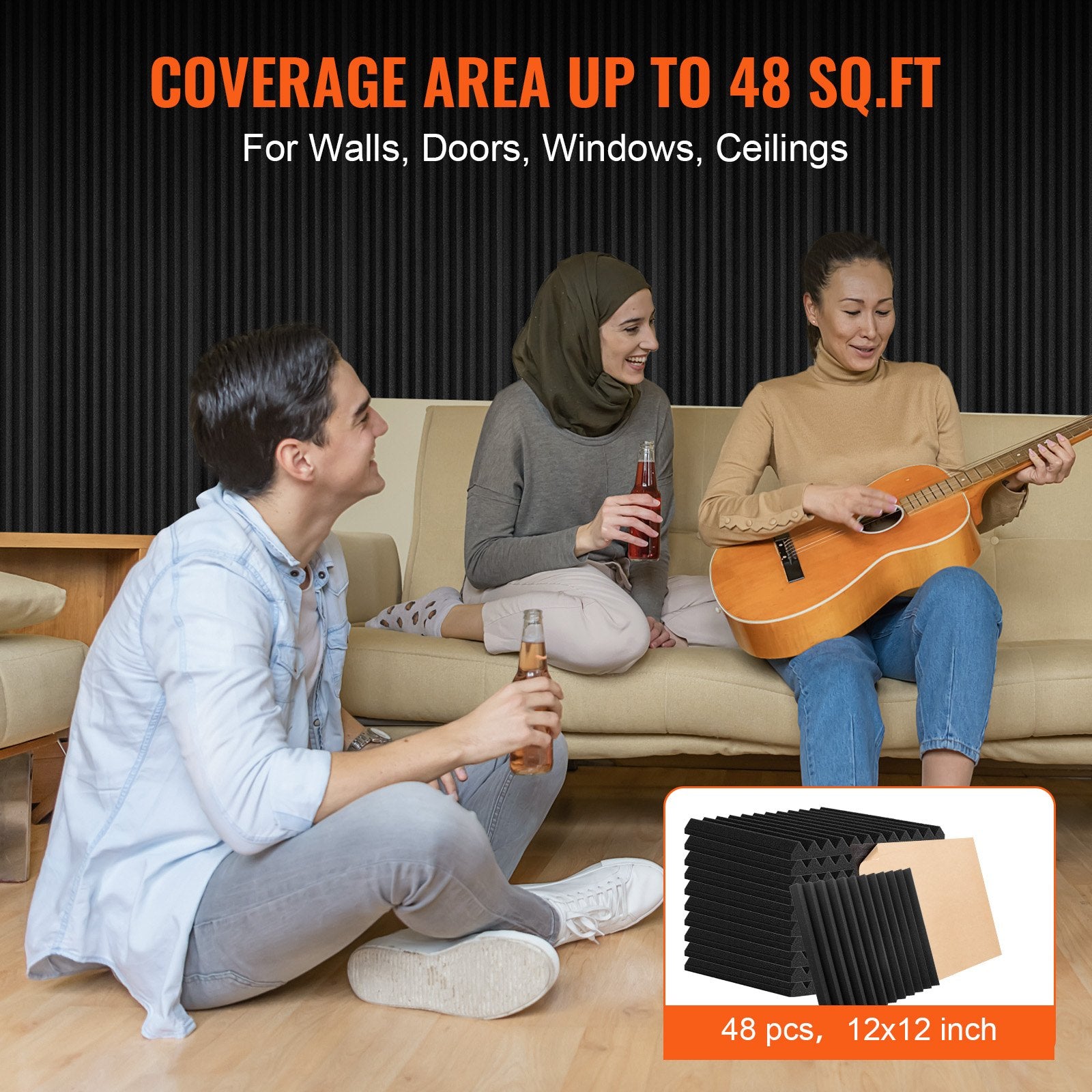 Audio Accessories: VEVOR Acoustic Foam Panels 48 Pack 12 x 12 x 1 in Adhesive for Wall Ceiling