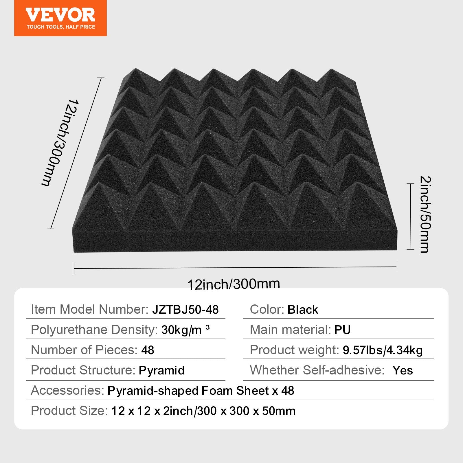 Audio Accessories: VEVOR Acoustic Foam Panels 48 Pack 12 x 12 x 2 in Adhesive for Wall Ceiling
