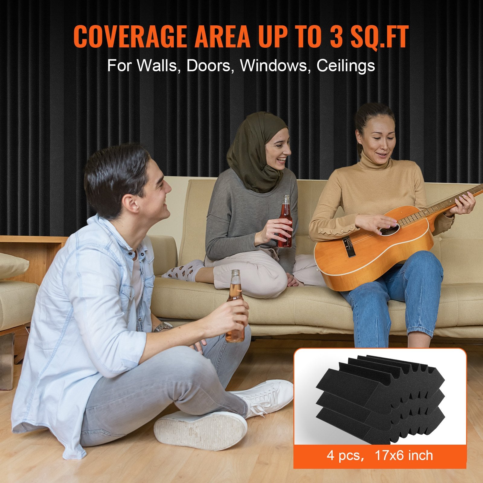 Audio Accessories: VEVOR Acoustic Foam Panels 4 Pack 16.5 x 6.3 x 12 in Adhesive for Wall Ceiling