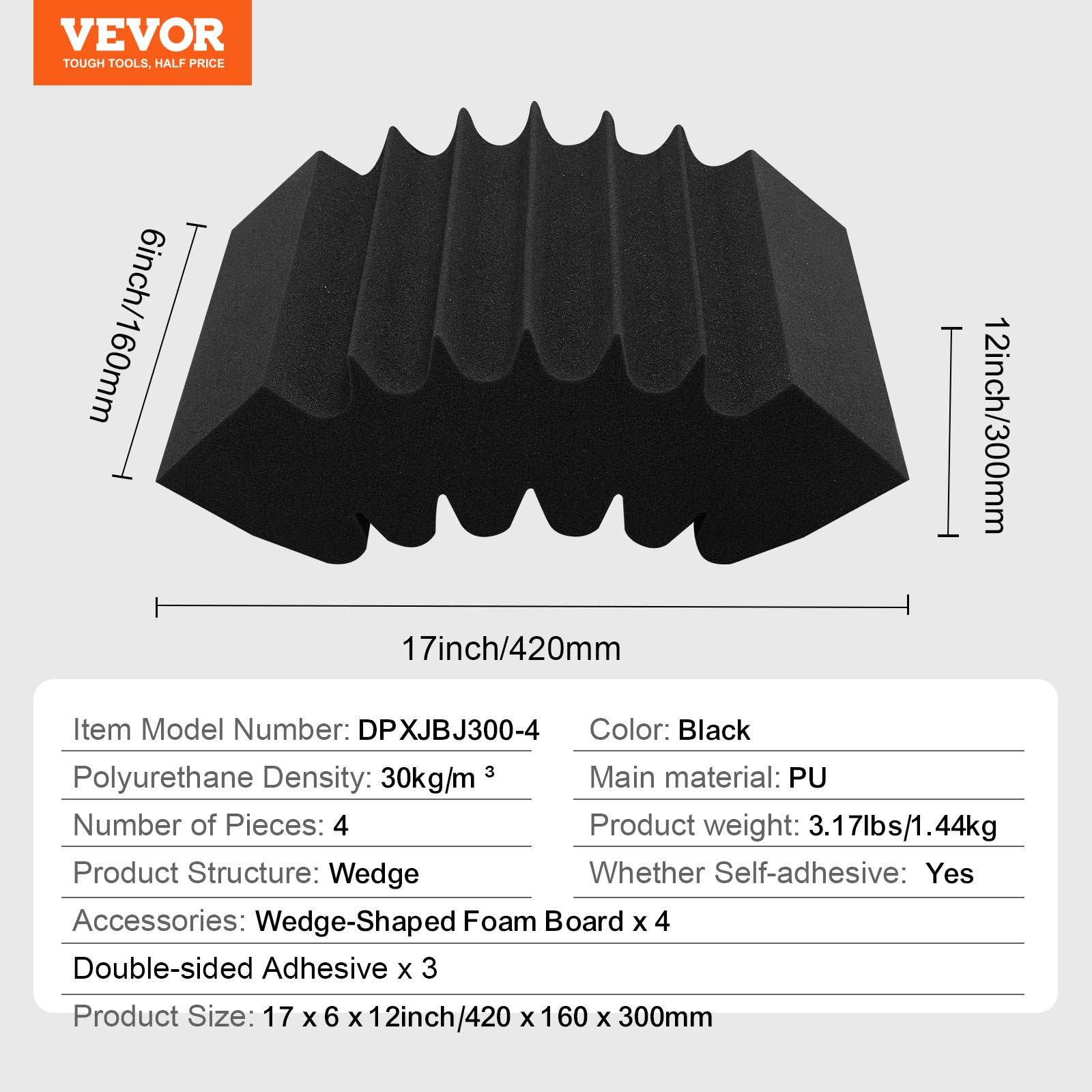 Audio Accessories: VEVOR Acoustic Foam Panels 4 Pack 16.5 x 6.3 x 12 in Adhesive for Wall Ceiling
