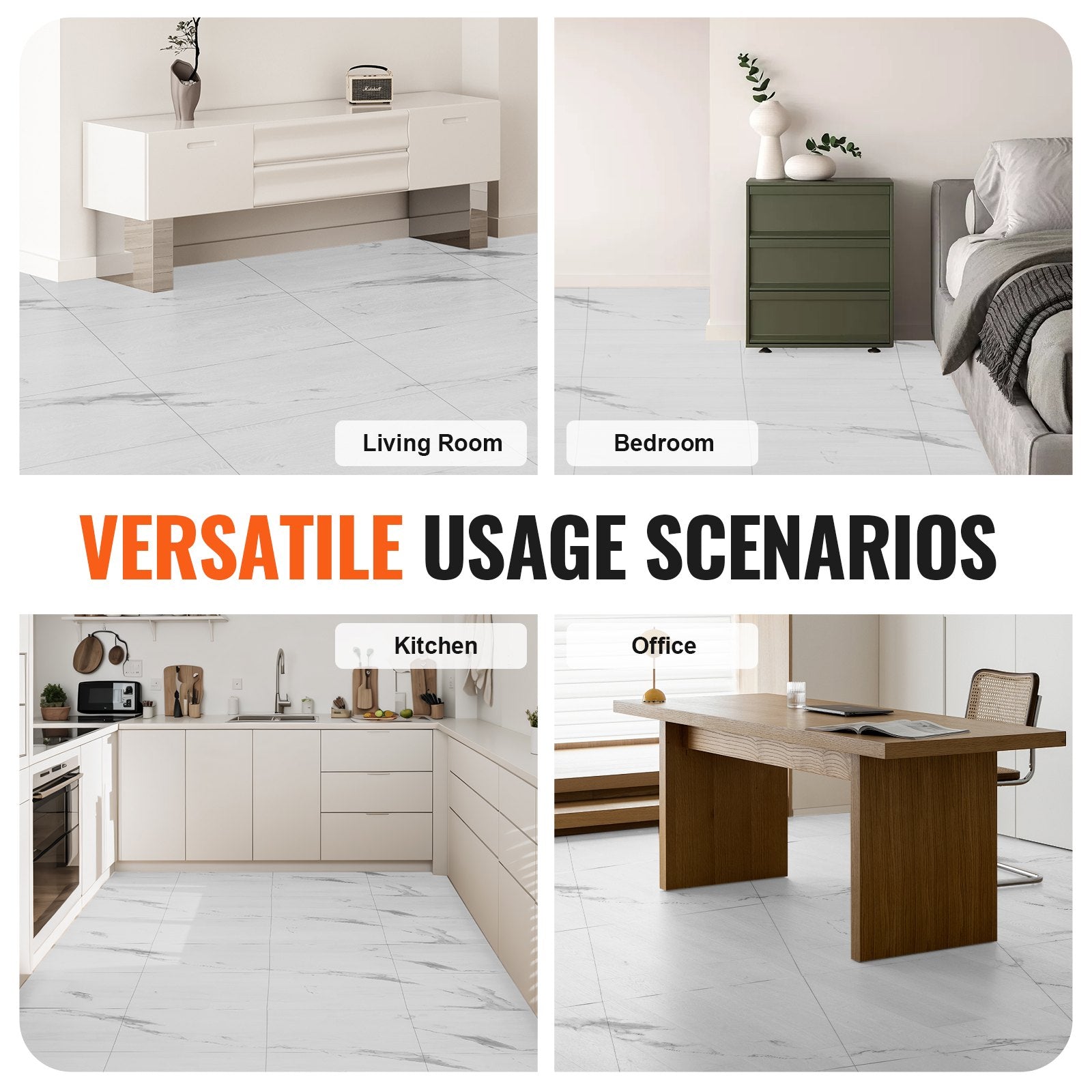 Flooring: VEVOR Self Adhesive Vinyl Floor Tiles 390 x 23.6 inch, 1.5mm Thick Peel & Stick, White Marble Texture DIY Flooring for Kitchen, Dining Room, Bedrooms & Bathrooms, Easy for Home Decor