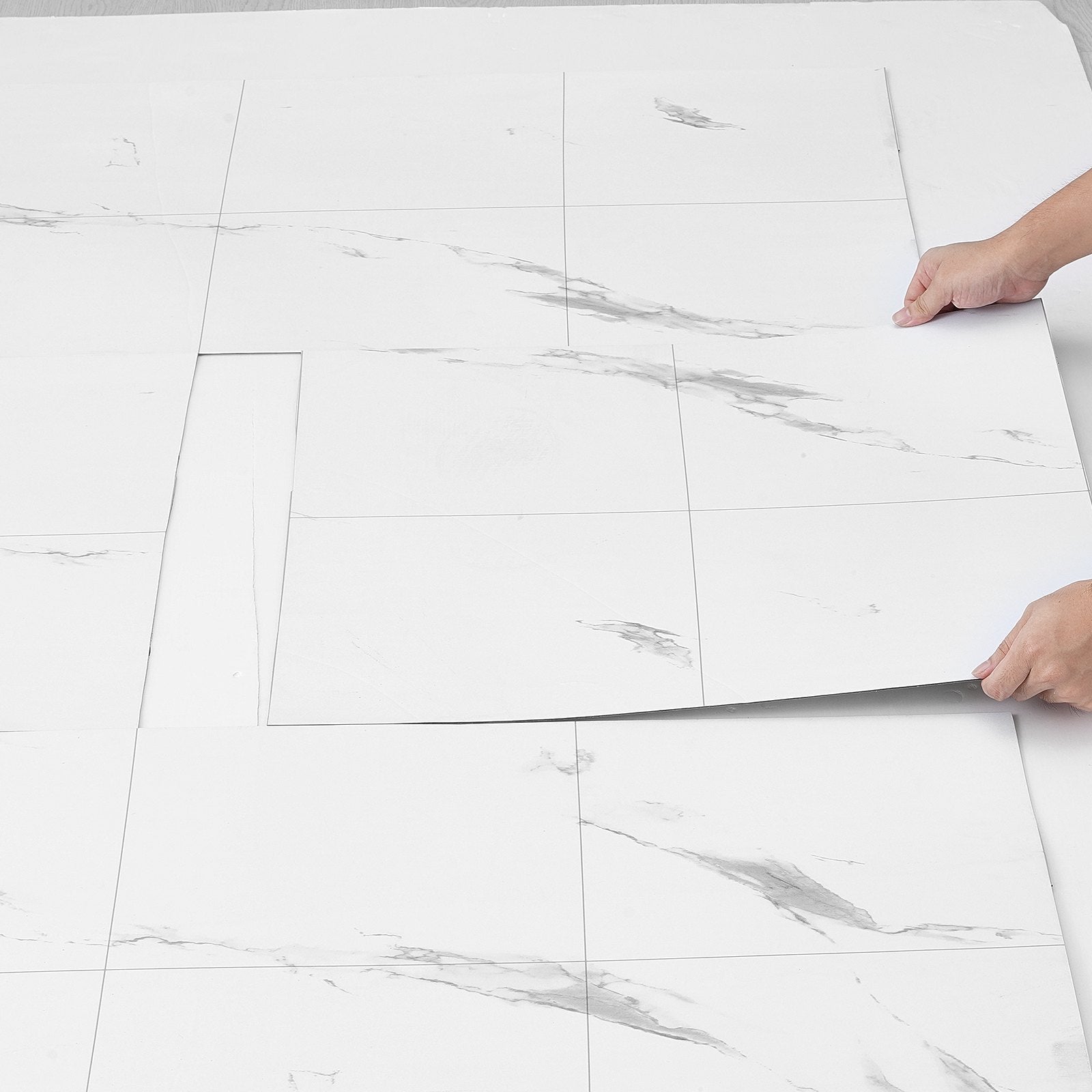 Flooring: VEVOR Self Adhesive Vinyl Floor Tiles 390 x 23.6 inch, 1.5mm Thick Peel & Stick, White Marble Texture DIY Flooring for Kitchen, Dining Room, Bedrooms & Bathrooms, Easy for Home Decor