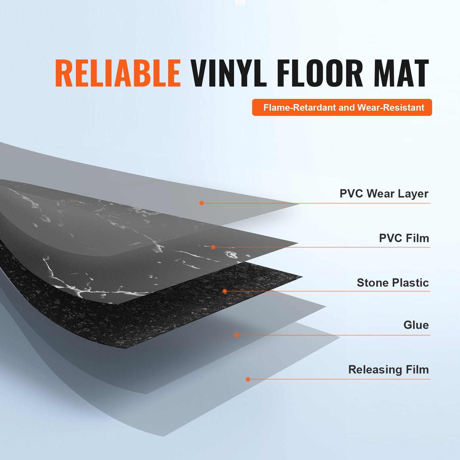 Flooring: VEVOR Self Adhesive Vinyl Floor Tiles 12 x 12 inch, 50 Tiles 1.5mm Thick Peel & Stick, Black Marble Texture DIY Flooring for Kitchen, Dining Room, Bedrooms & Bathrooms, Easy for Home Decor