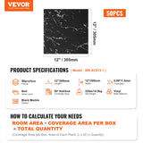 Flooring: VEVOR Self Adhesive Vinyl Floor Tiles 12 x 12 inch, 50 Tiles 1.5mm Thick Peel & Stick, Black Marble Texture DIY Flooring for Kitchen, Dining Room, Bedrooms & Bathrooms, Easy for Home Decor