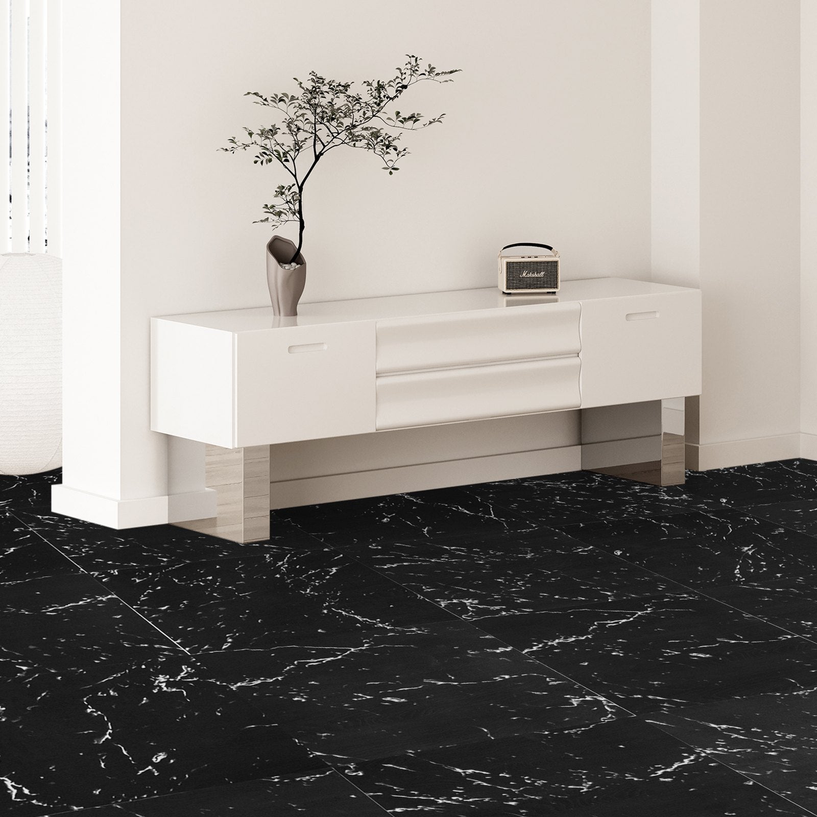 Flooring: VEVOR Self Adhesive Vinyl Floor Tiles 12 x 12 inch, 50 Tiles 1.5mm Thick Peel & Stick, Black Marble Texture DIY Flooring for Kitchen, Dining Room, Bedrooms & Bathrooms, Easy for Home Decor