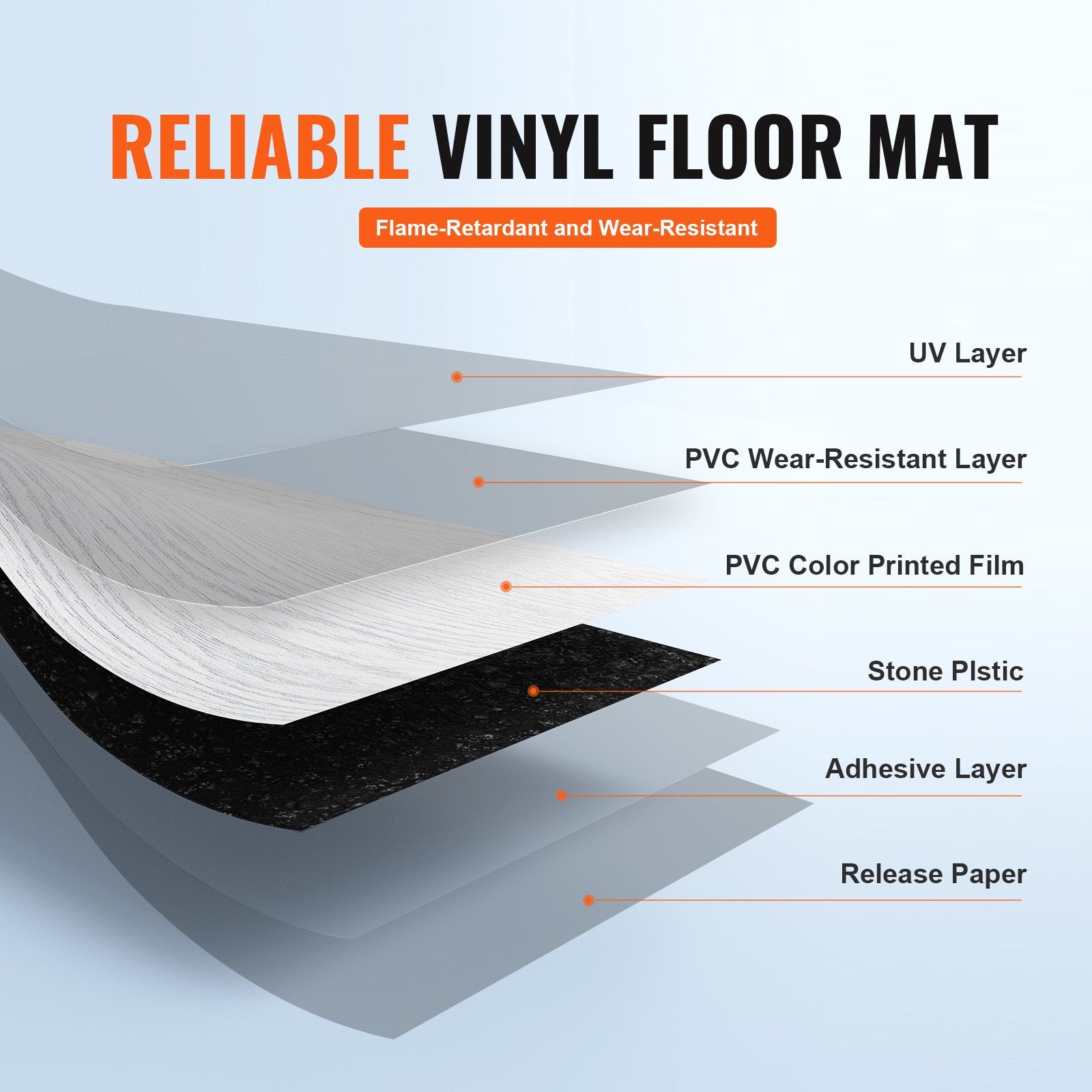 Flooring: VEVOR Self Adhesive Vinyl Floor Tiles 36 x 6 inch, 36 Tiles 2.5mm Thick Peel & Stick, Light Gray Wood Grain DIY Flooring for Kitchen, Dining Room, Bedrooms & Bathrooms, Easy for Home Decor