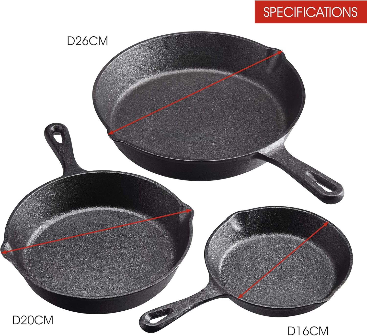 Skillets & Frying Pans: Cookware Sets Frying Cast Iron Pans Cast Iron Dish 16/20/26cm