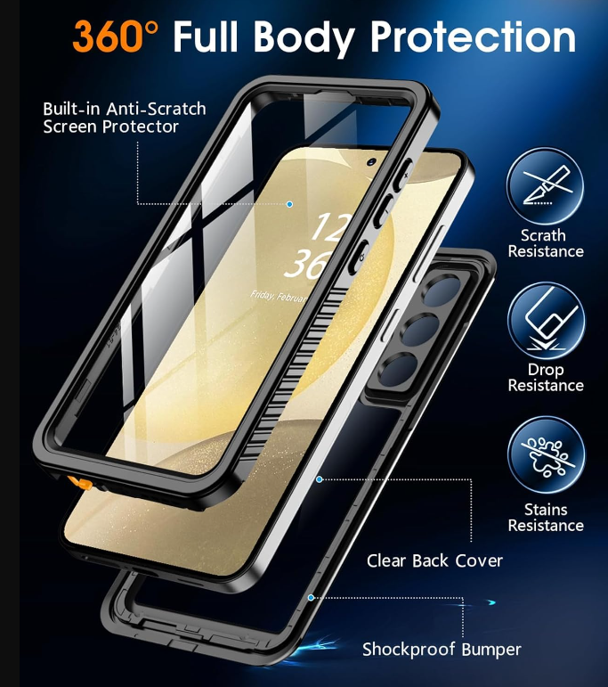 Phone Cases & Screen Protectors: Samsung Galaxy S24 Waterproof Shockproof Case