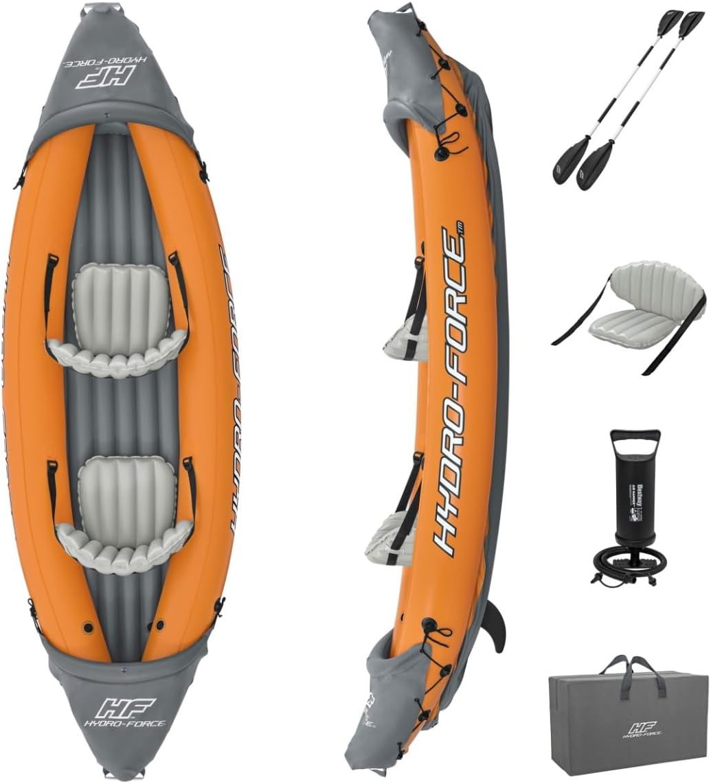 Canoes & Kayaks: Bestway 3.21m x 1.00m Rapid X2 Kayak for 2 with Hand Pump, Paddles, Seats, Fins and Storage Bag Two Seater