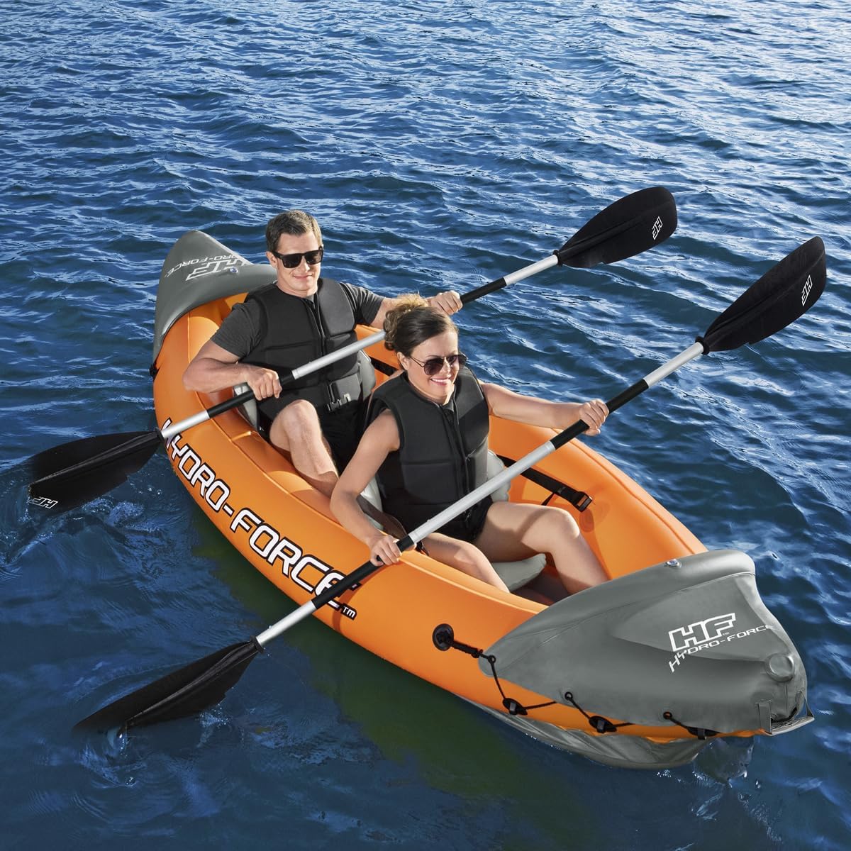 Canoes & Kayaks: Bestway 3.21m x 1.00m Rapid X2 Kayak for 2 with Hand Pump, Paddles, Seats, Fins and Storage Bag Two Seater