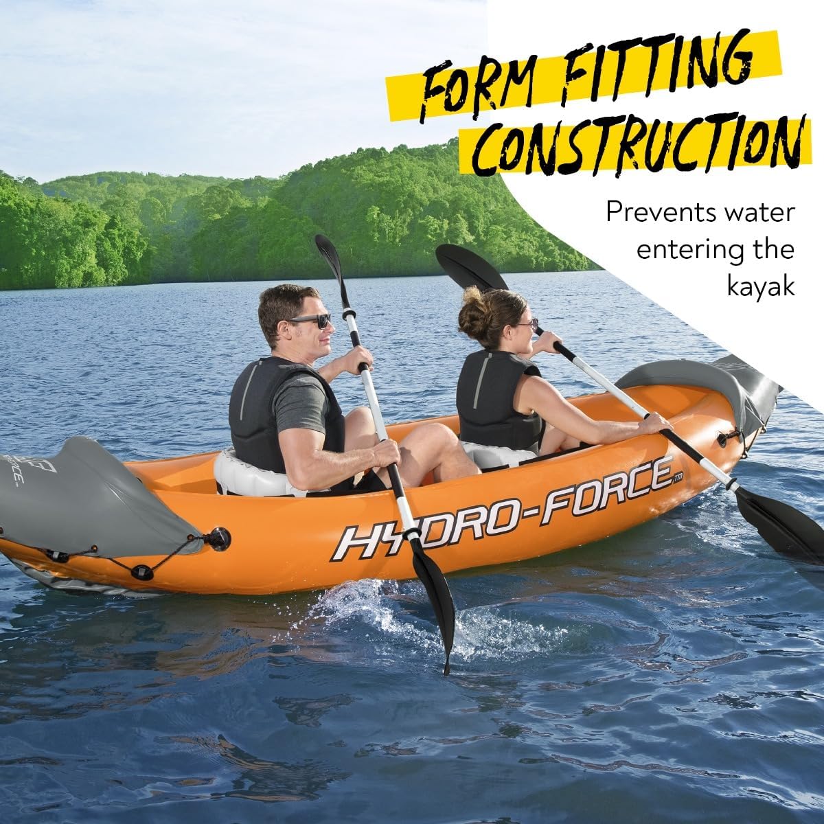 Canoes & Kayaks: Bestway 3.21m x 1.00m Rapid X2 Kayak for 2 with Hand Pump, Paddles, Seats, Fins and Storage Bag Two Seater