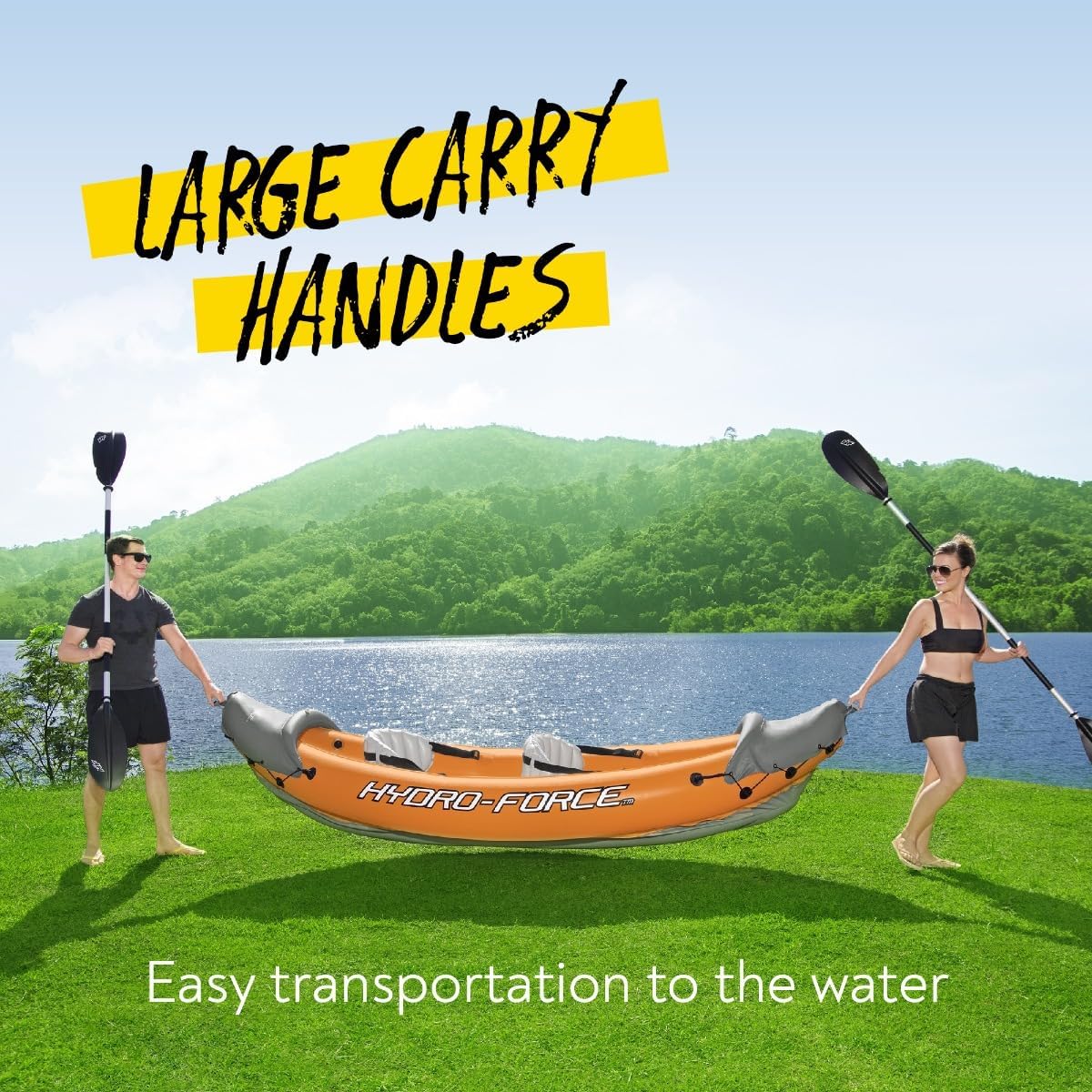 Canoes & Kayaks: Bestway 3.21m x 1.00m Rapid X2 Kayak for 2 with Hand Pump, Paddles, Seats, Fins and Storage Bag Two Seater