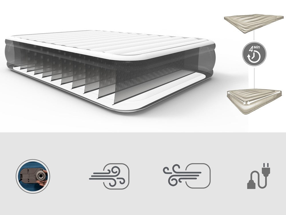 Inflatable Mattresses: Bestway 2.03m x 1.52m x 36cm Tritech Fashion Flock comfortable inflatable Air Mattress Queen Built-in AC Pump