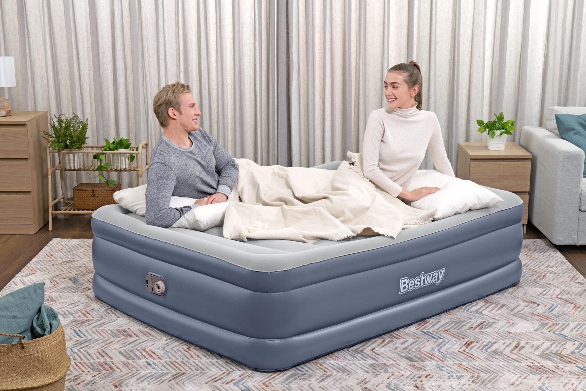 Inflatable Mattresses: Bestway 2.03m x 1.52m x 51cm Tritech Air Inflatable Mattress Queen Built-in AC Pump