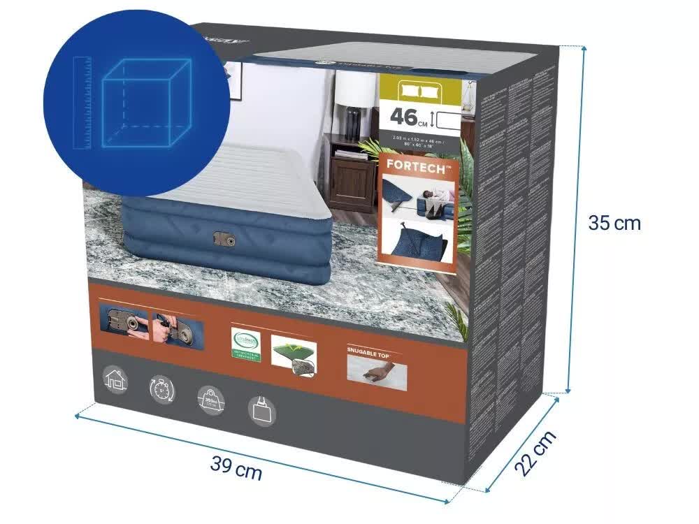 Inflatable Mattresses: Bestway 2.03m x 1.52m x 46cm Fortech Snugable Top Air Inflatable Mattress Queen Built-in AC Pump