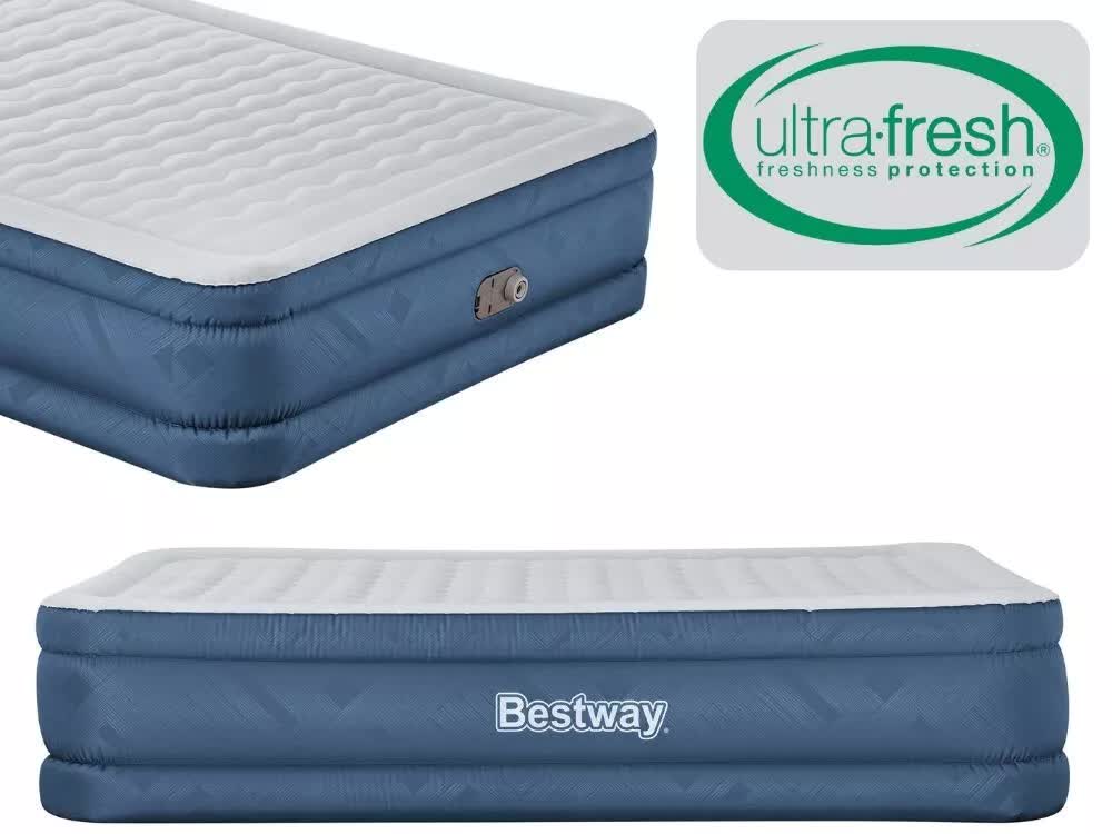 Inflatable Mattresses: Bestway 2.03m x 1.52m x 46cm Fortech Snugable Top Air Inflatable Mattress Queen Built-in AC Pump