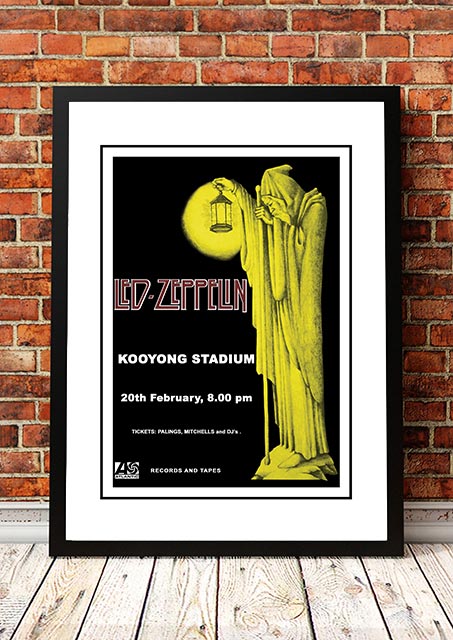 Posters, Paintings & Prints: Led Zeppelin 'Kooyong Stadium' Melbourne, Australian Tour Poster 1972- Framed A4