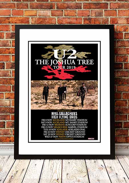 Posters, Paintings & Prints: U2 'Joshua Tree' Australian Tour Poster 2019 - Framed A1