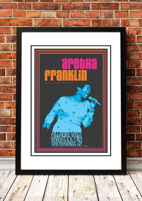 Posters, Paintings & Prints: Aretha Franklin ‘Fillmore West’ San Francisco, USA Concert Poster 1971 - Framed A2