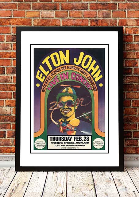 Posters, Paintings & Prints: Elton John ‘Western Springs’ Auckland, NZ Concert Poster 1971 - Framed A4