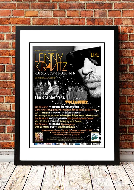 Posters, Paintings & Prints: Lenny Kravitz ‘Black and White' Australian Tour Poster 2012 - Framed A2