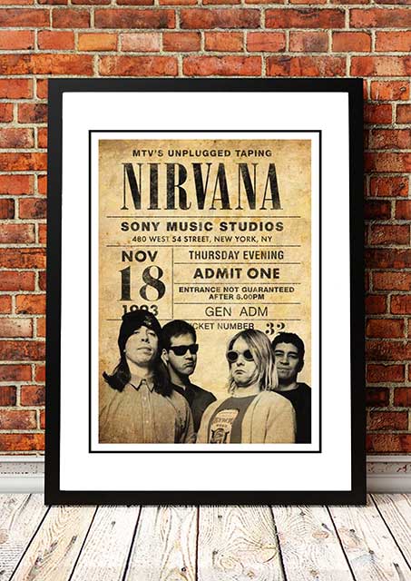 Posters, Paintings & Prints: Nirvana ‘MTV Unplugged’ New York, USA Pop Art Print 1993 - Framed A3