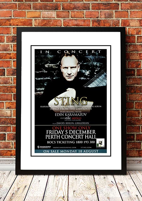Posters, Paintings & Prints: Sting ‘Songs from the Labyrinth’ Perth, Australia Concert Poster 2008 - Framed A2