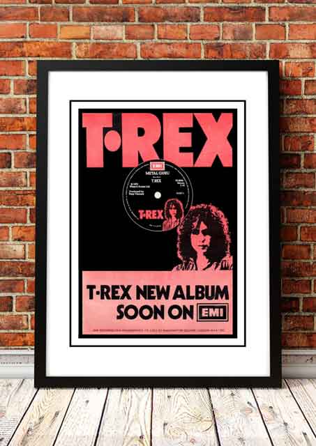 Posters, Paintings & Prints: T Rex / Marc Bolan ‘Slider’ In Store Promotional Poster 1972 - Framed A5