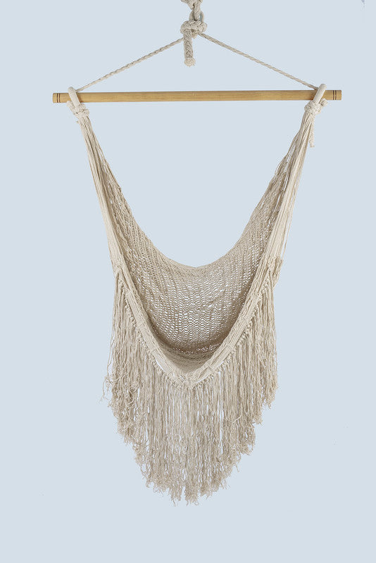 Hammocks & Accessories: Fringed Cotton Rope Mexican Hammock Swing from Mexico in Ivory