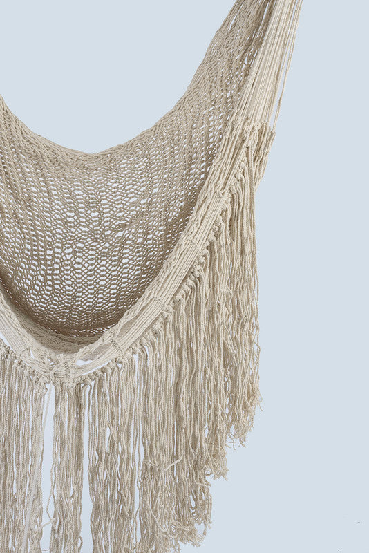 Hammocks & Accessories: Fringed Cotton Rope Mexican Hammock Swing from Mexico in Ivory