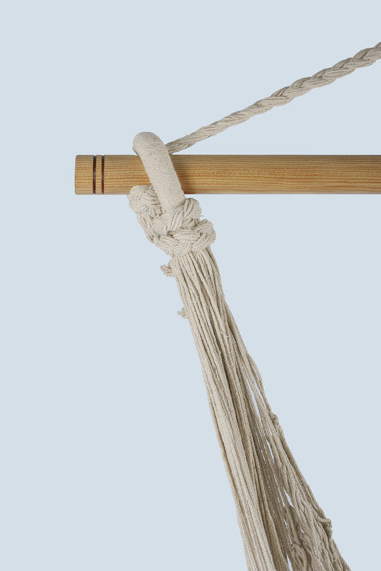 Hammocks & Accessories: Fringed Cotton Rope Mexican Hammock Swing from Mexico in Ivory