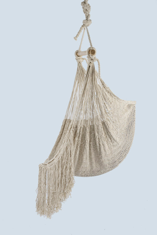 Hammocks & Accessories: Fringed Cotton Rope Mexican Hammock Swing from Mexico in Ivory
