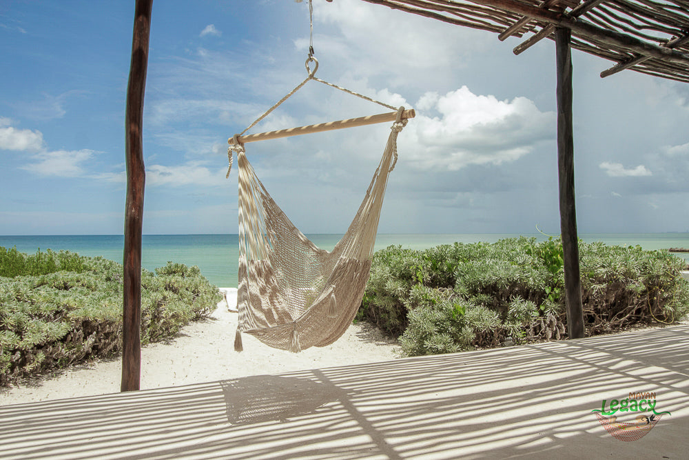 Hammocks & Accessories: Mayan Legacy Extra Large Outdoor Cotton Mexican Hammock Chair in Cream Colour