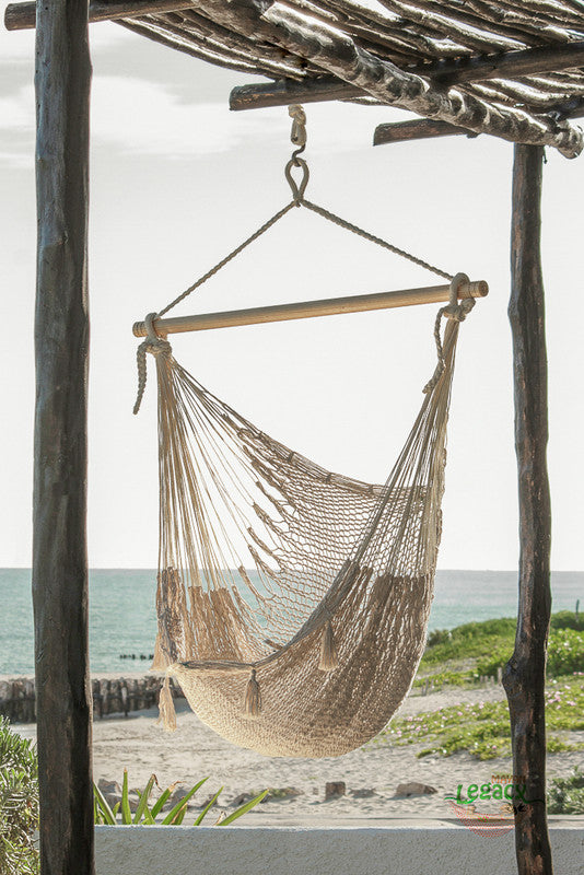 Hammocks & Accessories: Mayan Legacy Extra Large Outdoor Cotton Mexican Hammock Chair in Cream Colour