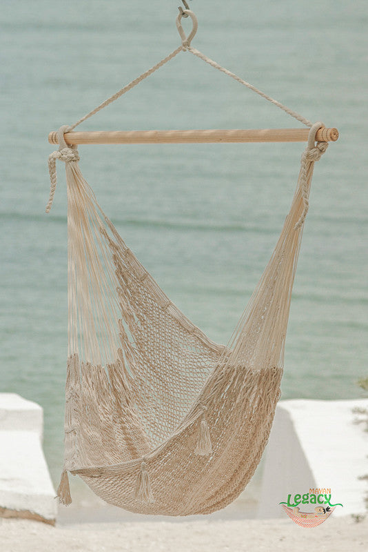 Hammocks & Accessories: Mayan Legacy Extra Large Outdoor Cotton Mexican Hammock Chair in Cream Colour
